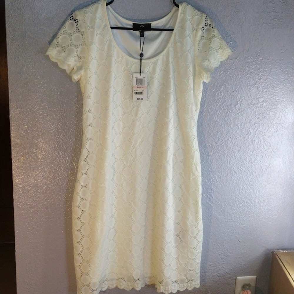 Ivory Polka Dot Eyelet Form Fitting Ronni Nichole Dress 10